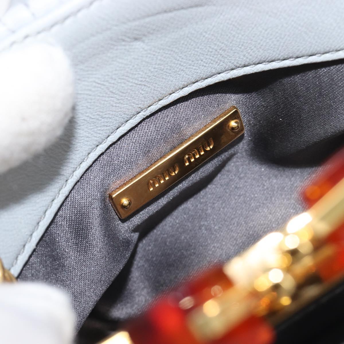 Miu Miu Matelasse Shoulder Bag Leather Light Blue Gold Auth 199398M