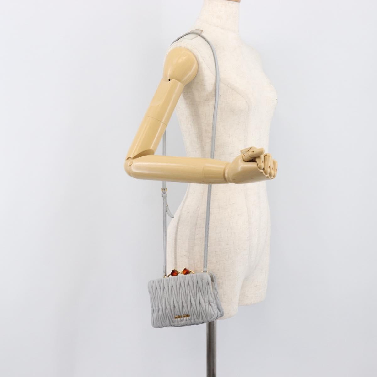 Miu Miu Matelasse Shoulder Bag Leather Light Blue Gold Auth 199398M