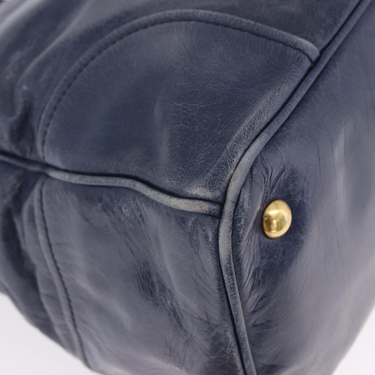 Miu Miu Hand Bag Leather Navy Gold Auth 199407V