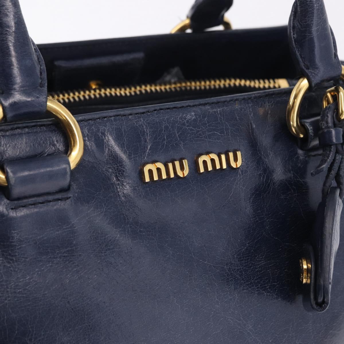 Miu Miu Hand Bag Leather Navy Gold Auth 199407V