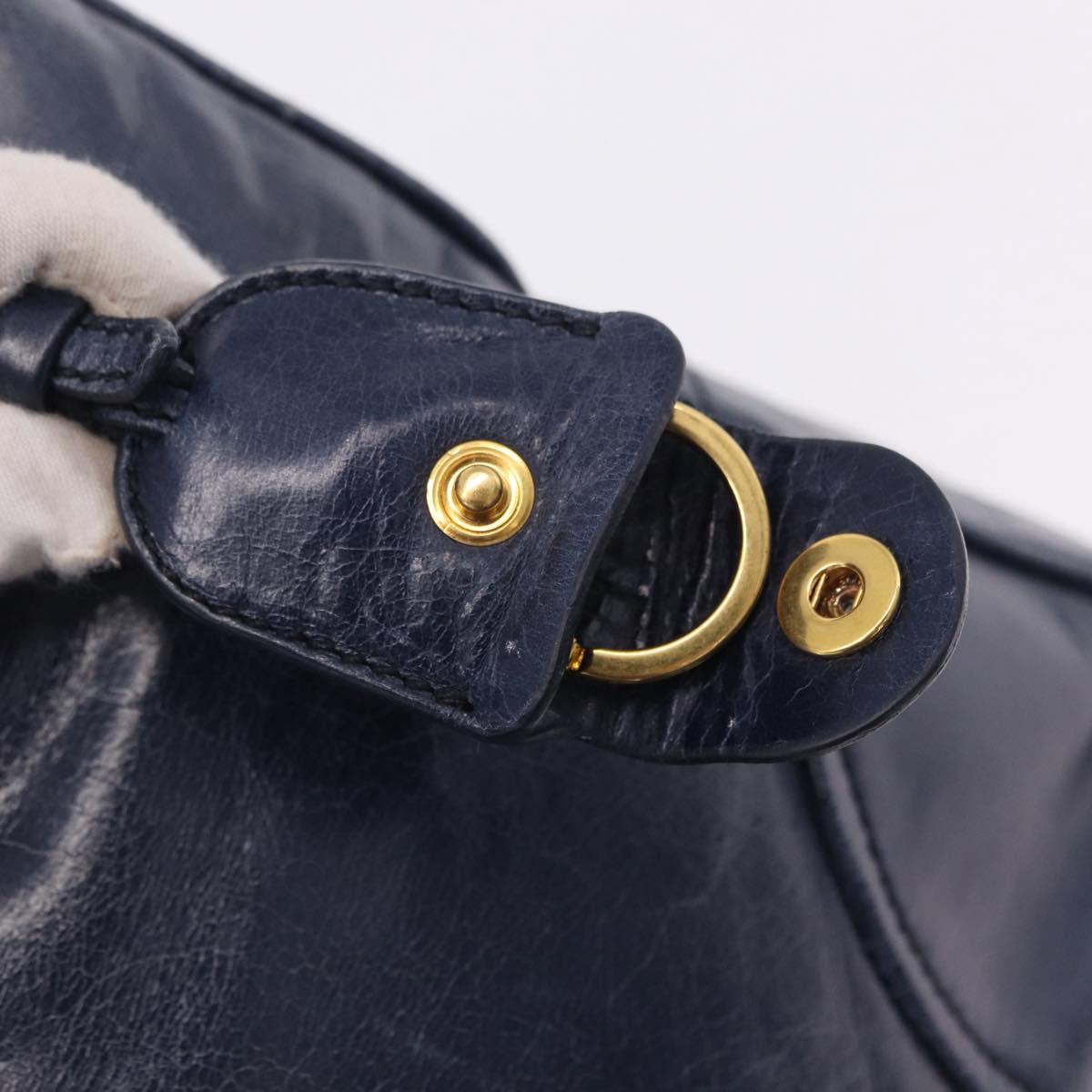 Miu Miu Hand Bag Leather Navy Gold Auth 199407V