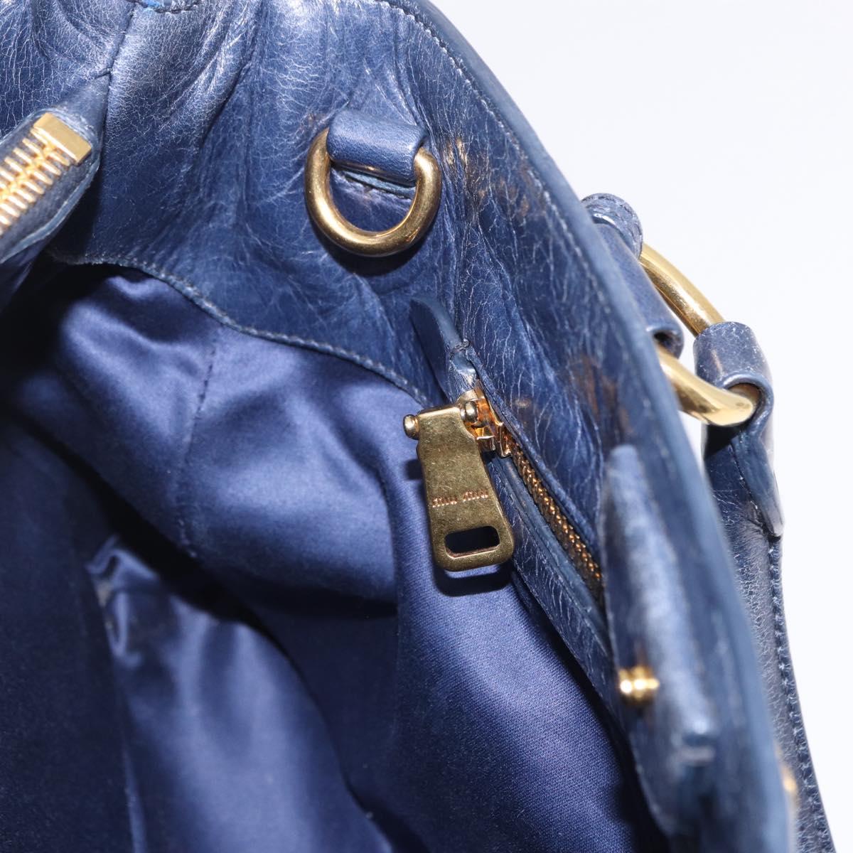 Miu Miu Hand Bag Leather Navy Gold Auth 199407V