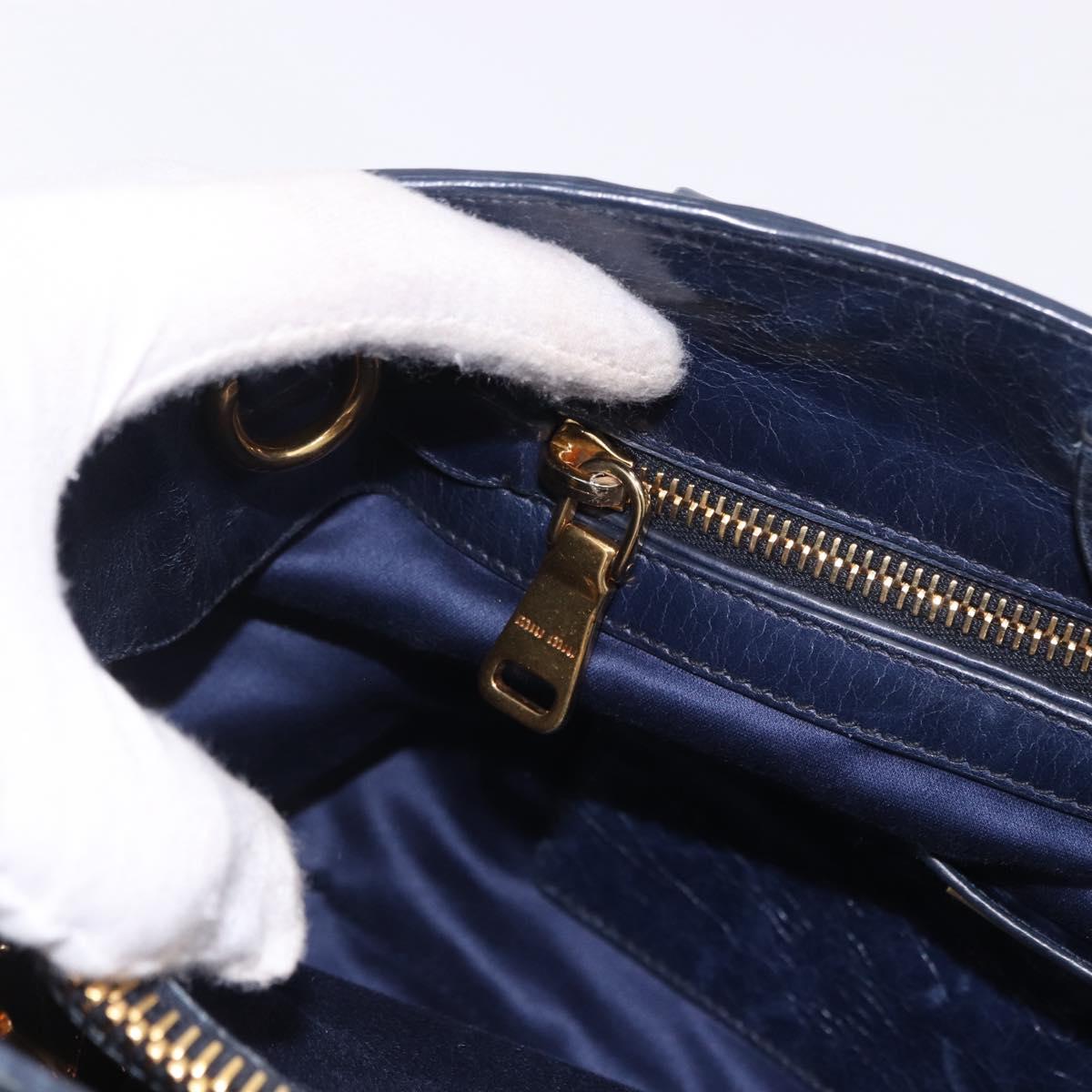 Miu Miu Hand Bag Leather Navy Gold Auth 199407V