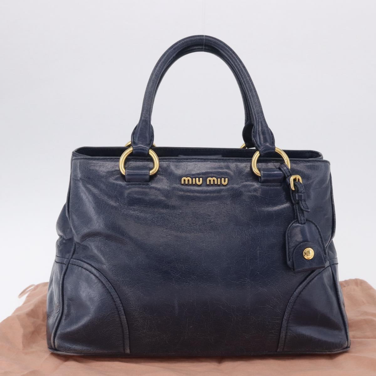 Miu Miu Hand Bag Leather Navy Gold Auth 199407V