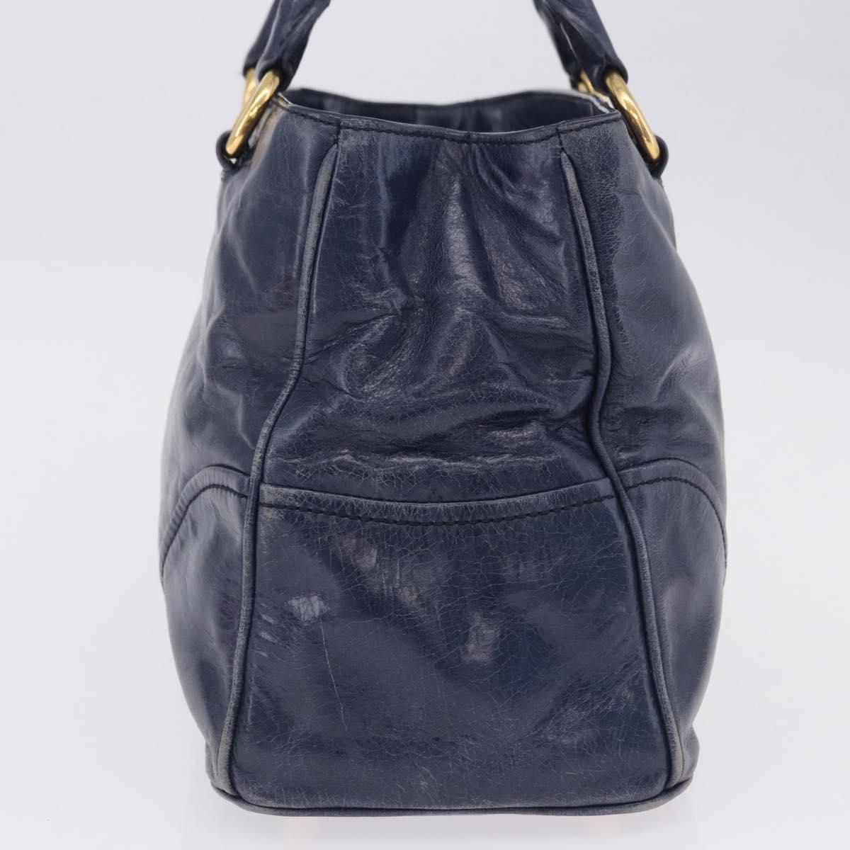 Miu Miu Hand Bag Leather Navy Gold Auth 199407V