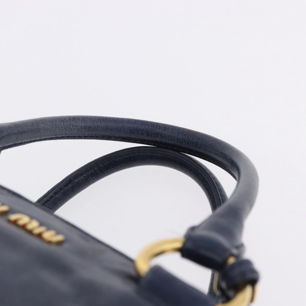 Miu Miu Hand Bag Leather Navy Gold Auth 199407V