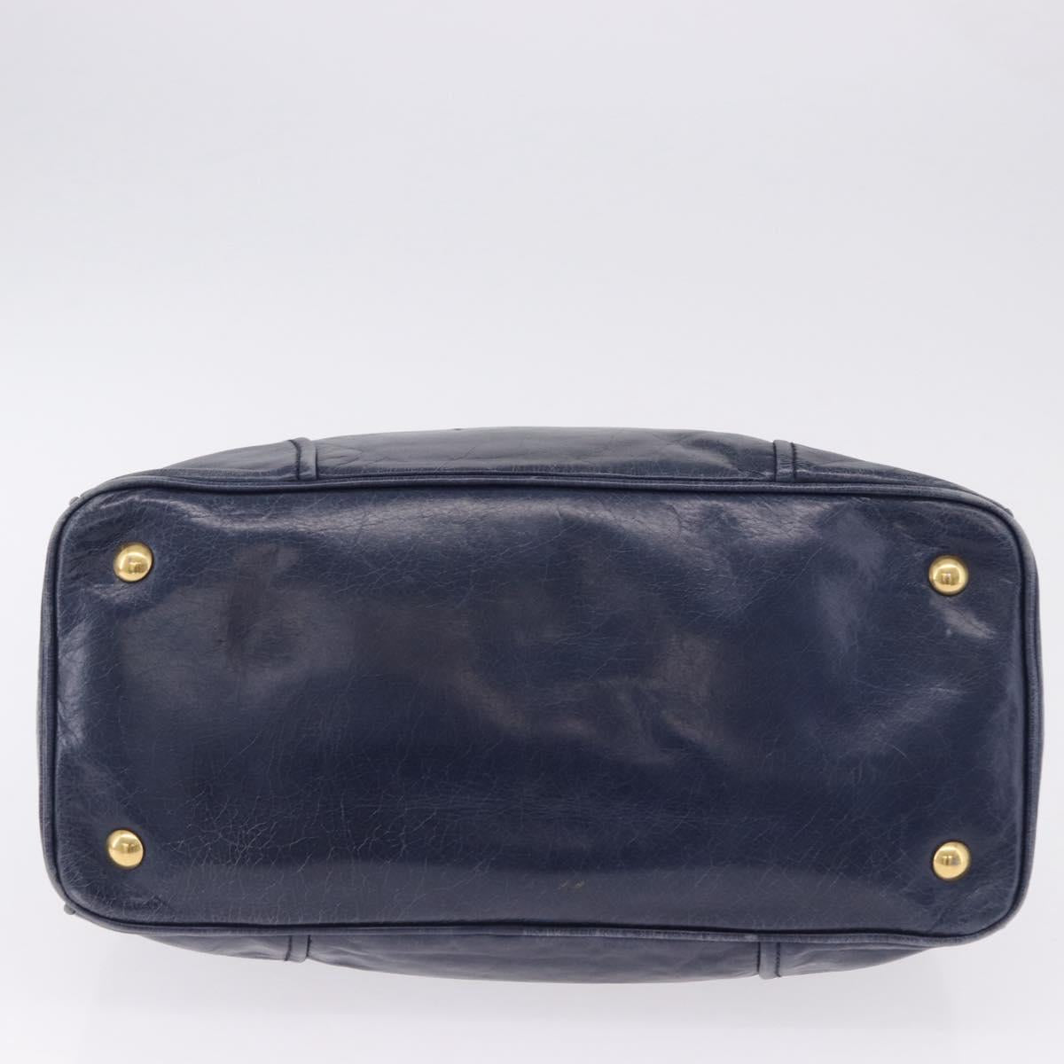 Miu Miu Hand Bag Leather Navy Gold Auth 199407V