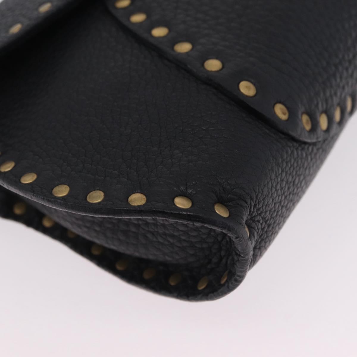 CELINE Shoulder Bag Leather Black Gold Auth 199408V