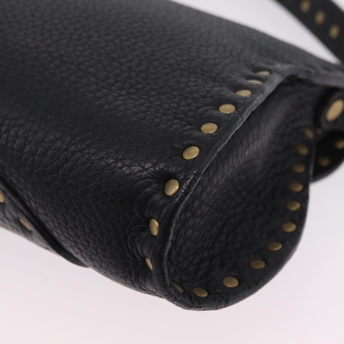 CELINE Shoulder Bag Leather Black Gold Auth 199408V
