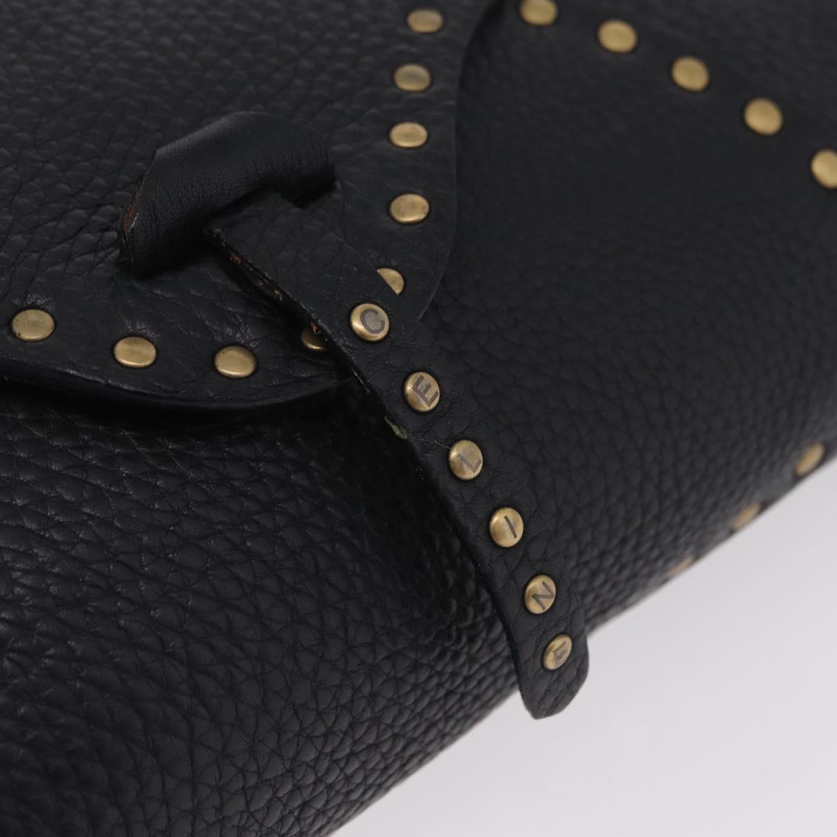 CELINE Shoulder Bag Leather Black Gold Auth 199408V