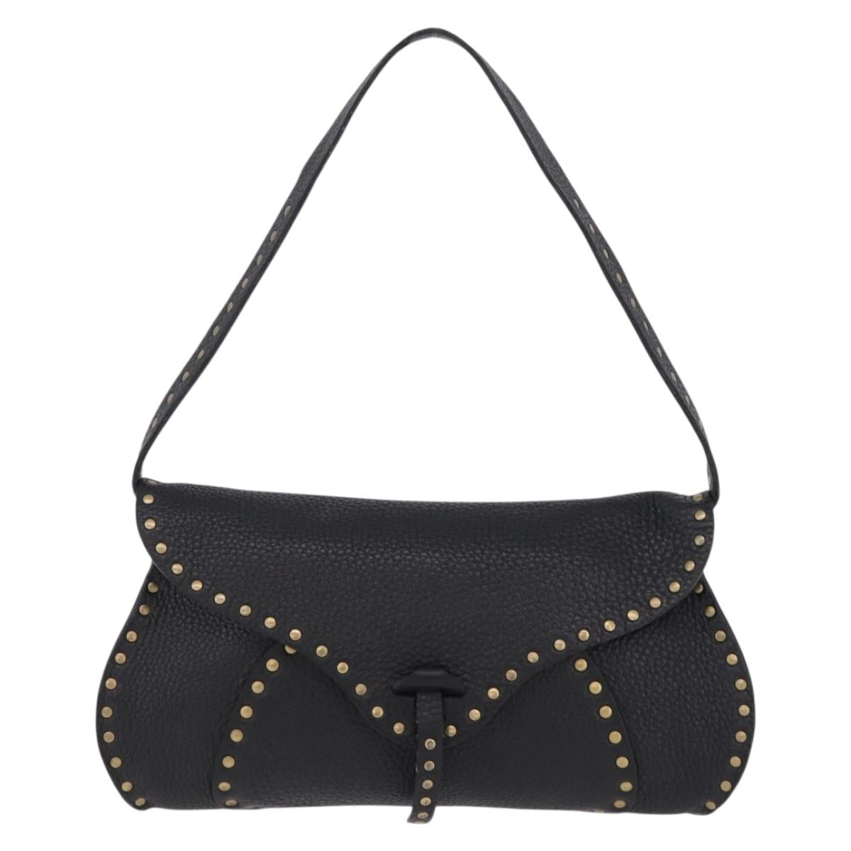 CELINE Shoulder Bag Leather Black Gold Auth 199408V