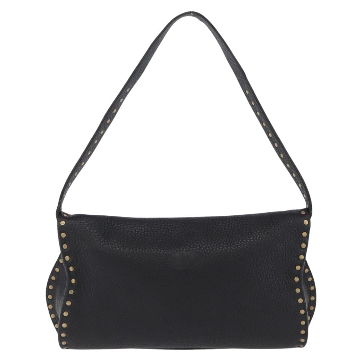 CELINE Shoulder Bag Leather Black Gold Auth 199408V