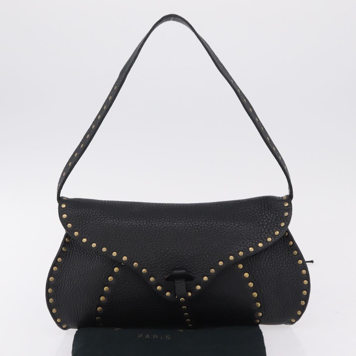 CELINE Shoulder Bag Leather Black Gold Auth 199408V