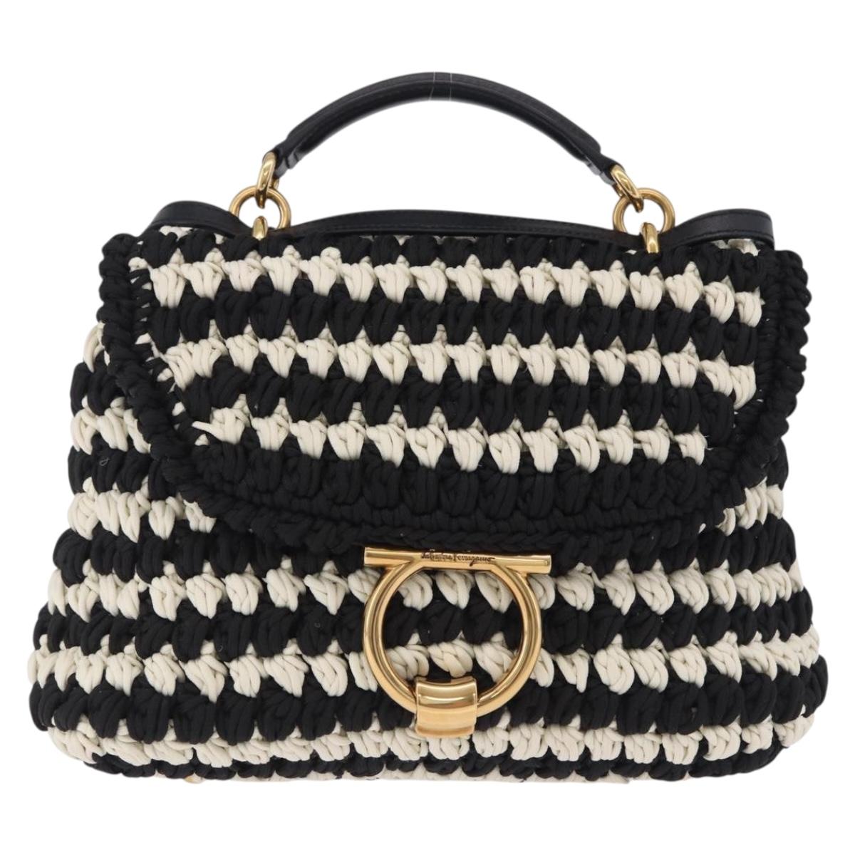Salvatore Ferragamo Gancini Margot Bag Leather Fabric 2way Black Auth 199409SAM