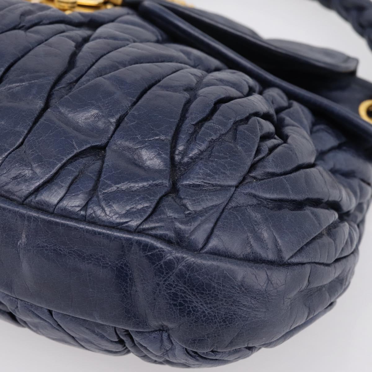 Miu Miu Matelasse Hand Bag Leather 2way Navy Gold Auth 199410V
