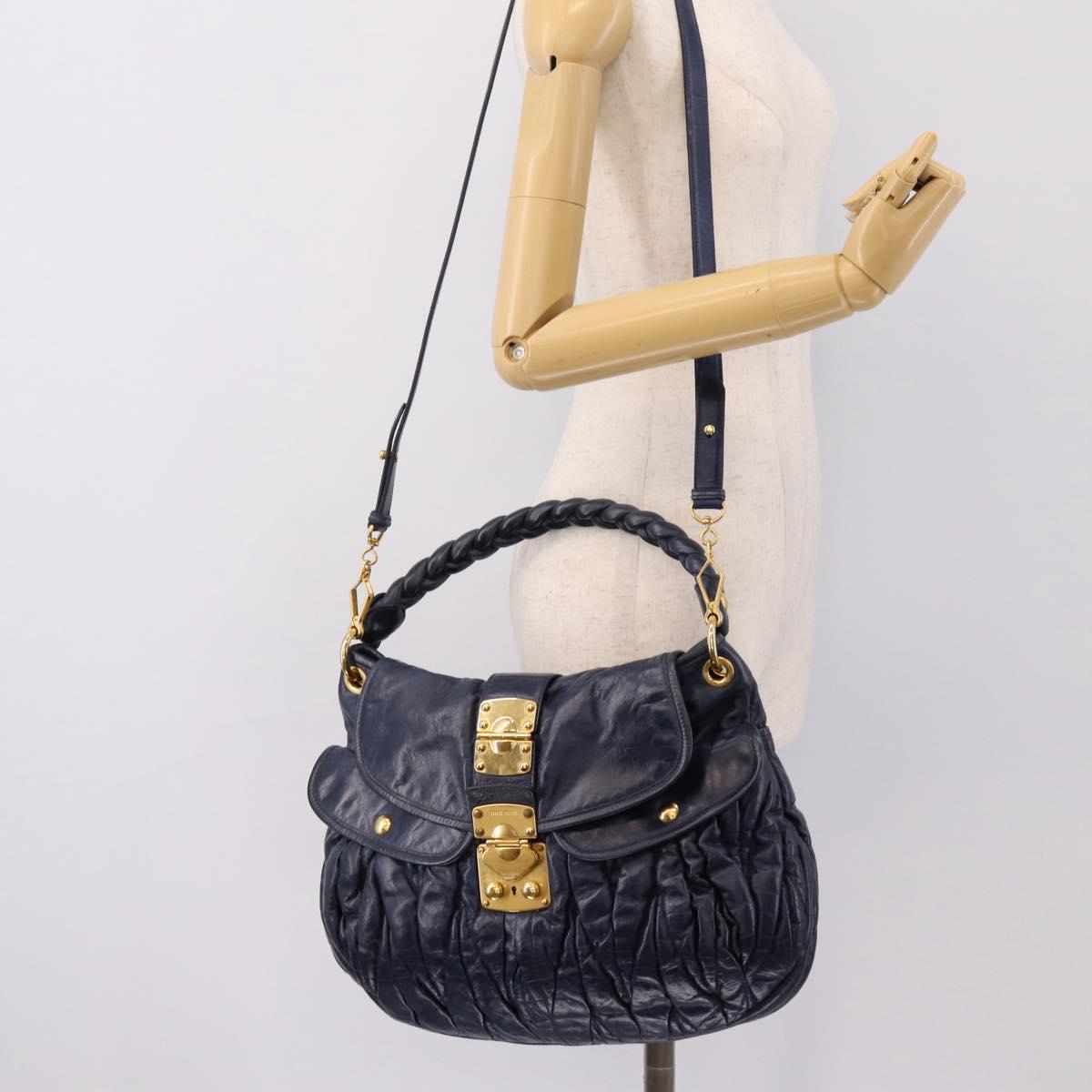 Miu Miu Matelasse Hand Bag Leather 2way Navy Gold Auth 199410V