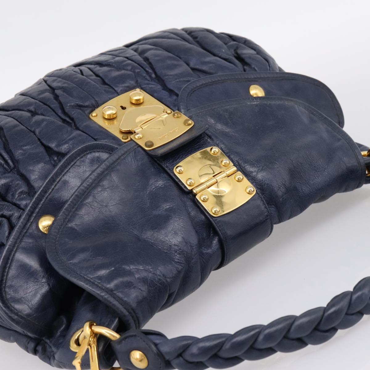 Miu Miu Matelasse Hand Bag Leather 2way Navy Gold Auth 199410V