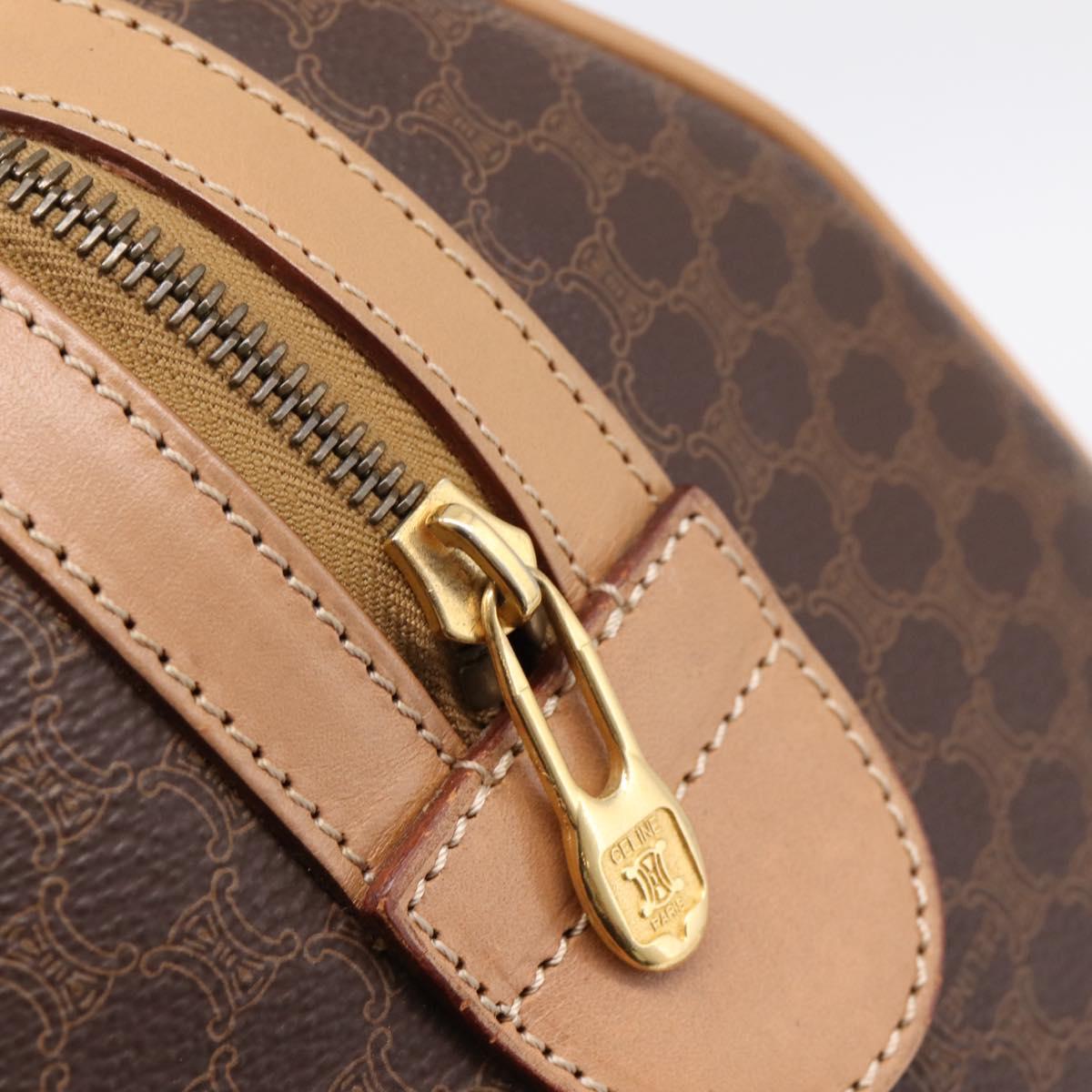 CELINE Macadam Canvas Boston Bag PVC Leather Brown Gold Auth 199411V
