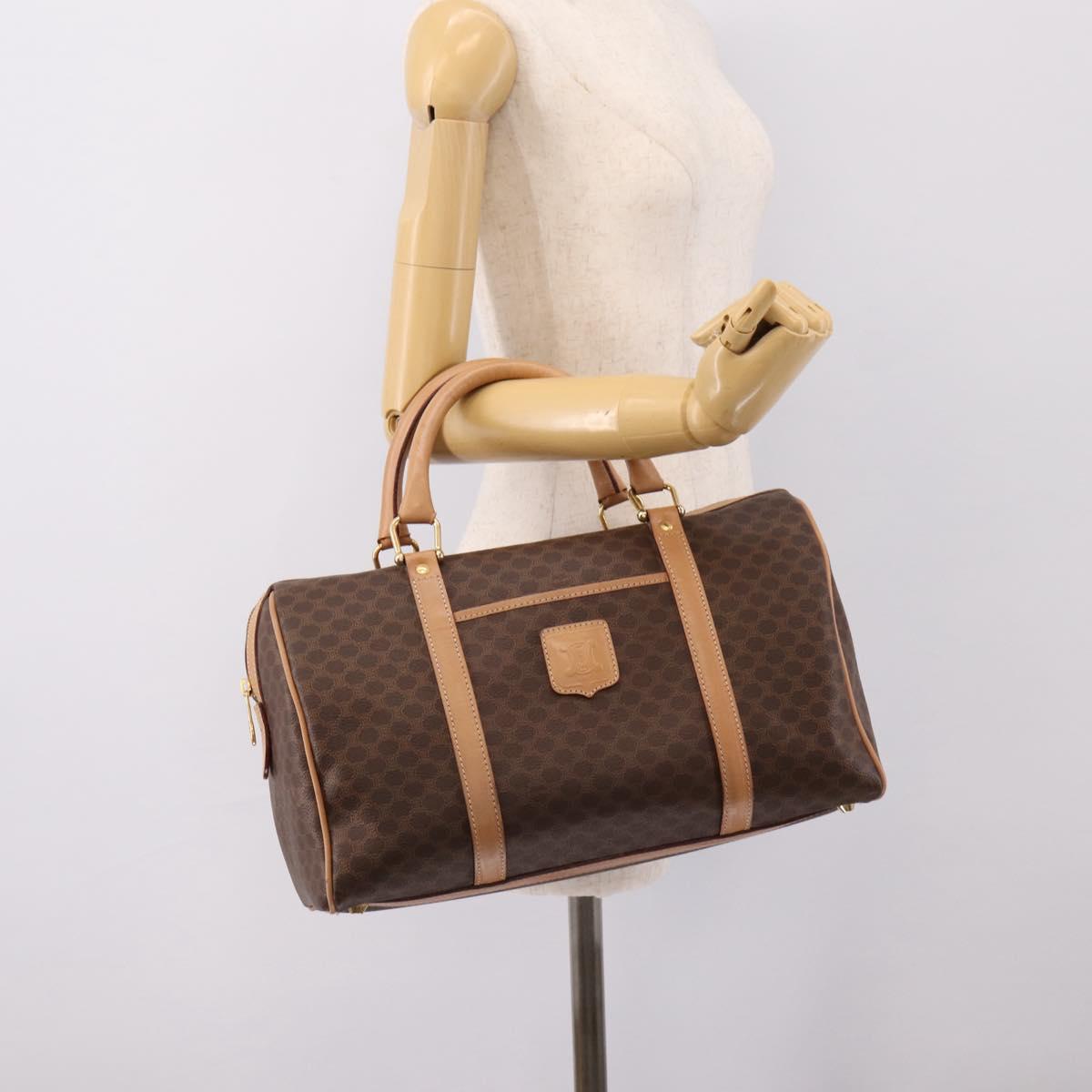 CELINE Macadam Canvas Boston Bag PVC Leather Brown Gold Auth 199411V