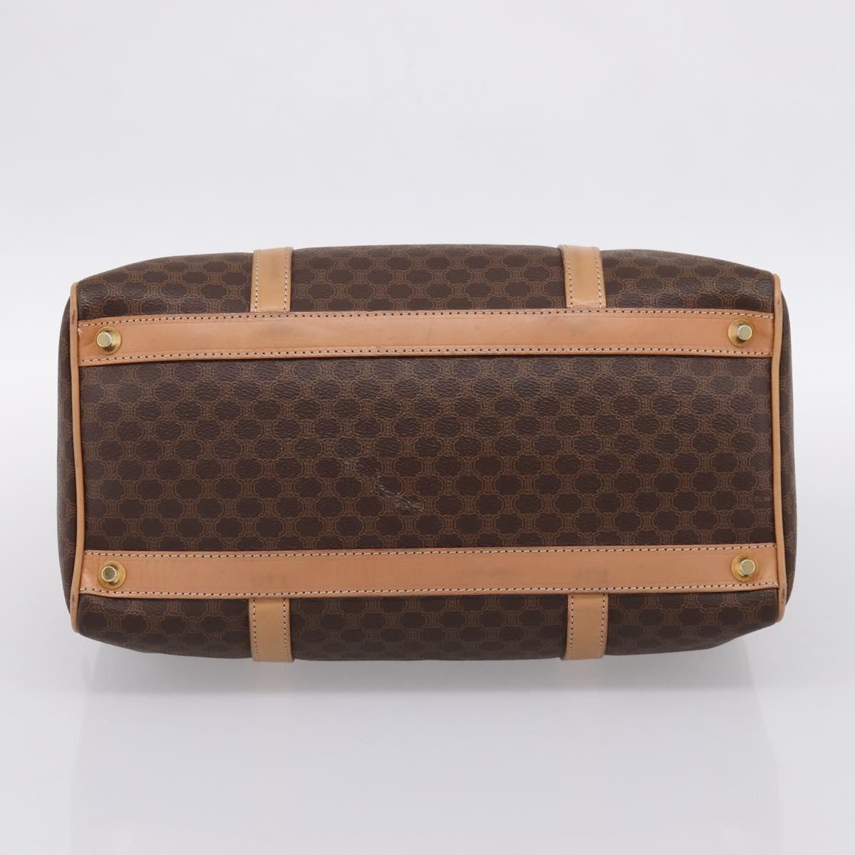 CELINE Macadam Canvas Boston Bag PVC Leather Brown Gold Auth 199411V