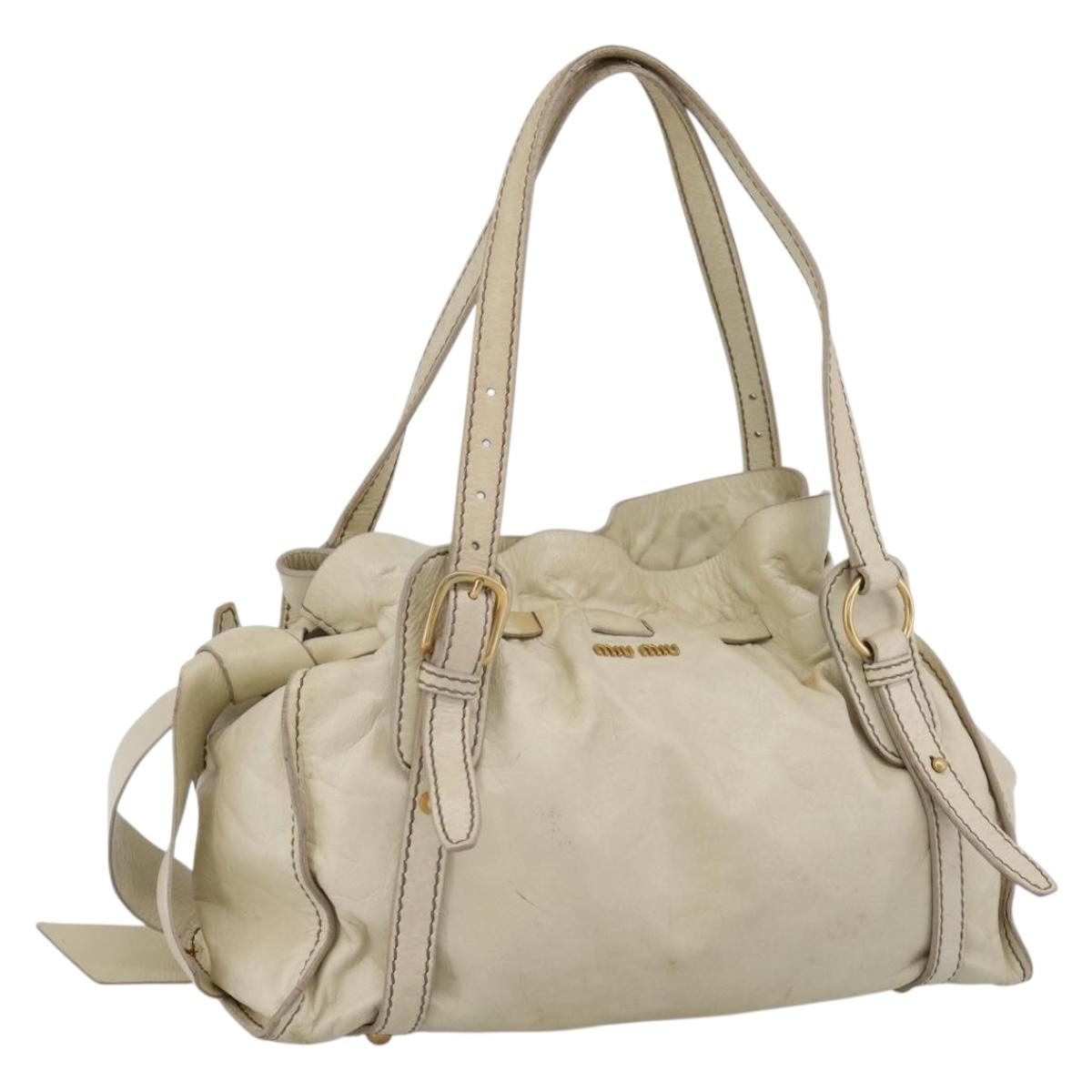 Miu Miu Shoulder Bag Leather Beige Gold Auth 199416A