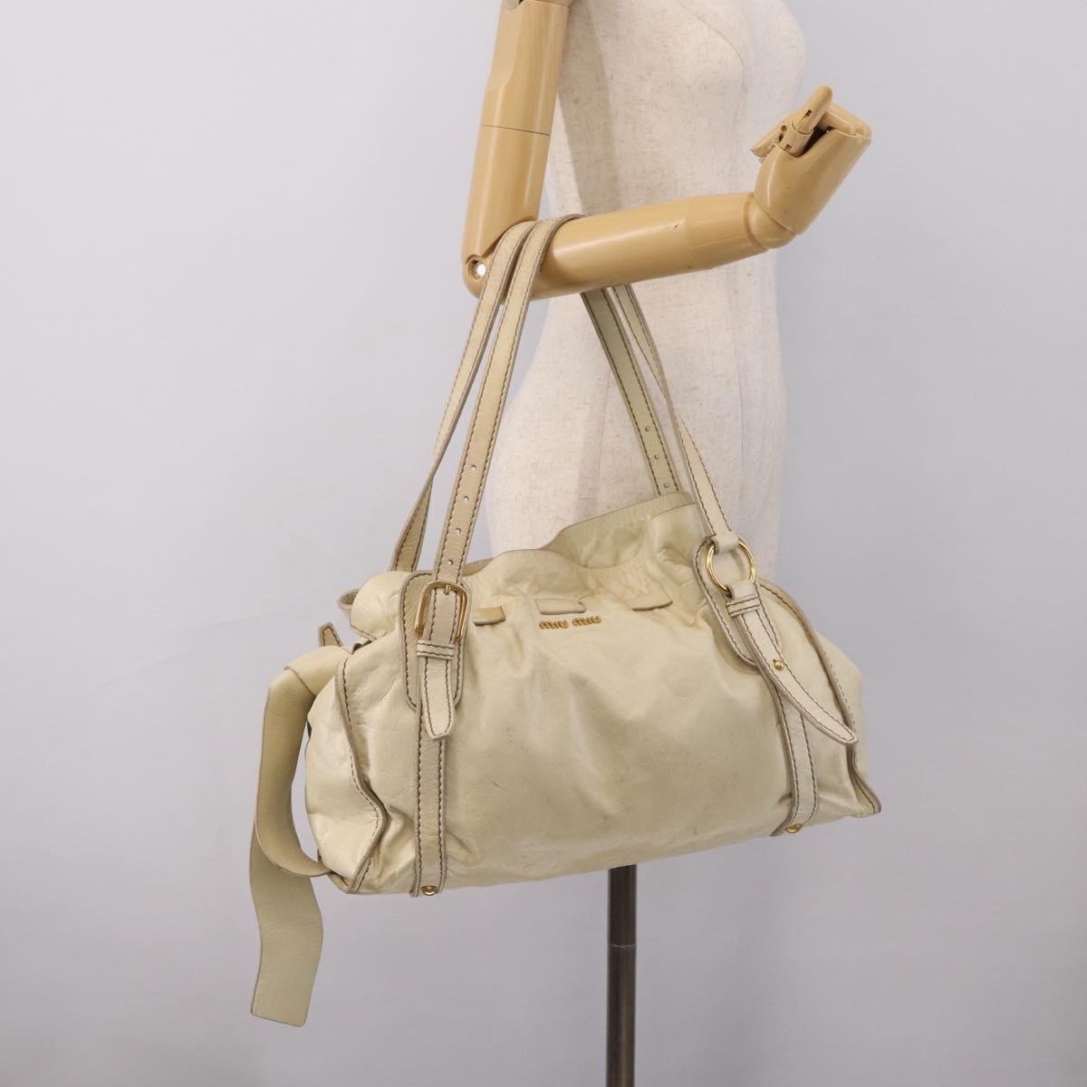 Miu Miu Shoulder Bag Leather Beige Gold Auth 199416A