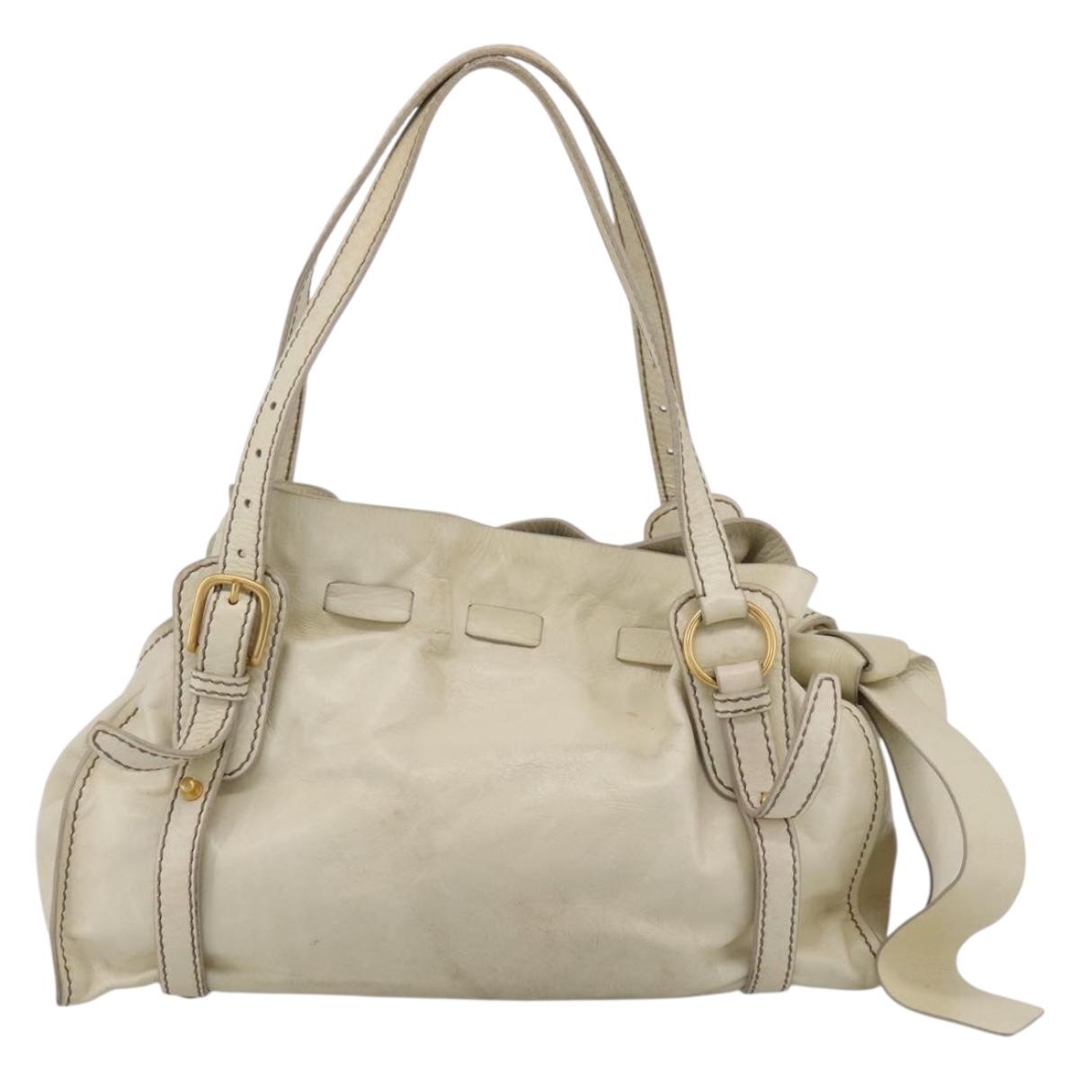 Miu Miu Shoulder Bag Leather Beige Gold Auth 199416A