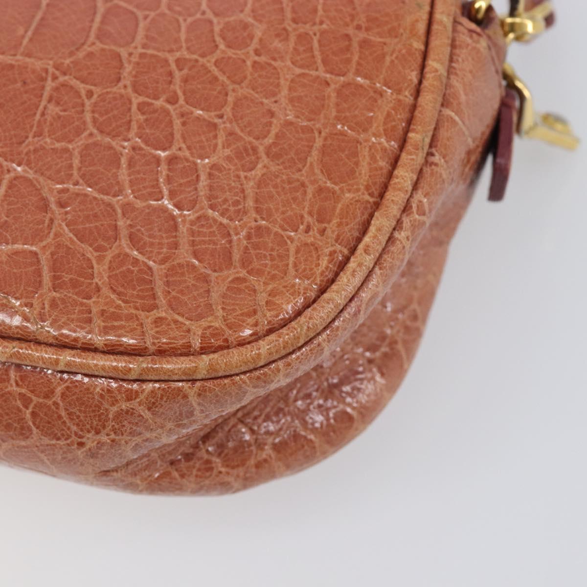 Miu Miu Shoulder Bag Leather Embossed Brown Gold Auth 199420A