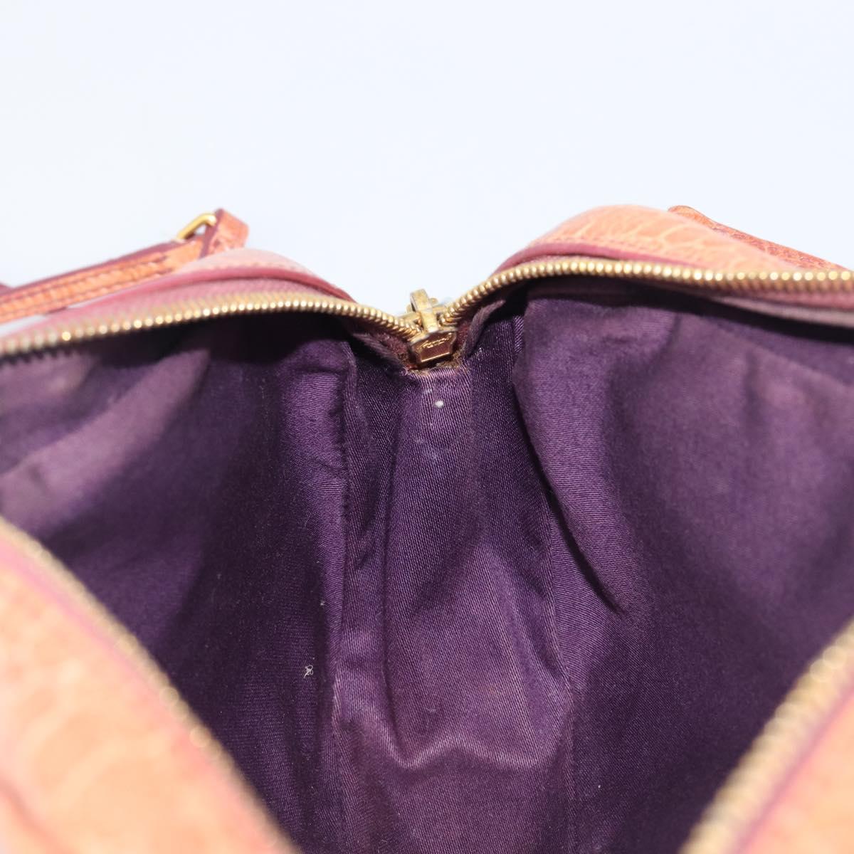 Miu Miu Shoulder Bag Leather Embossed Brown Gold Auth 199420A