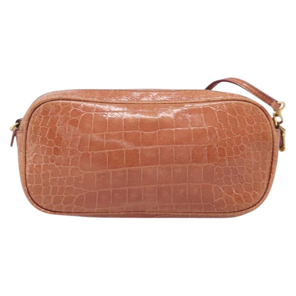 Miu Miu Shoulder Bag Leather Embossed Brown Gold Auth 199420A