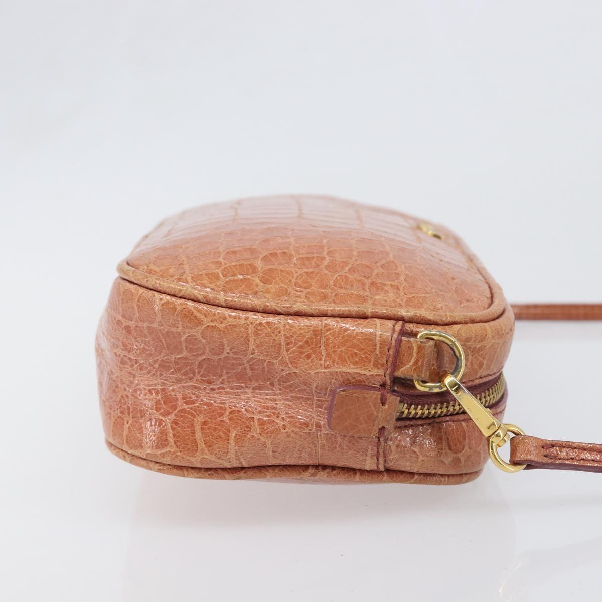 Miu Miu Shoulder Bag Leather Embossed Brown Gold Auth 199420A