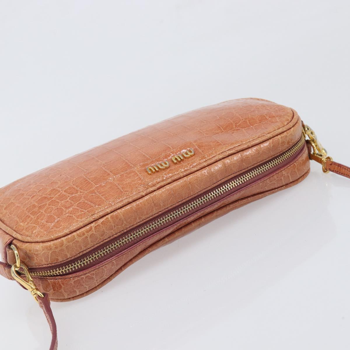 Miu Miu Shoulder Bag Leather Embossed Brown Gold Auth 199420A
