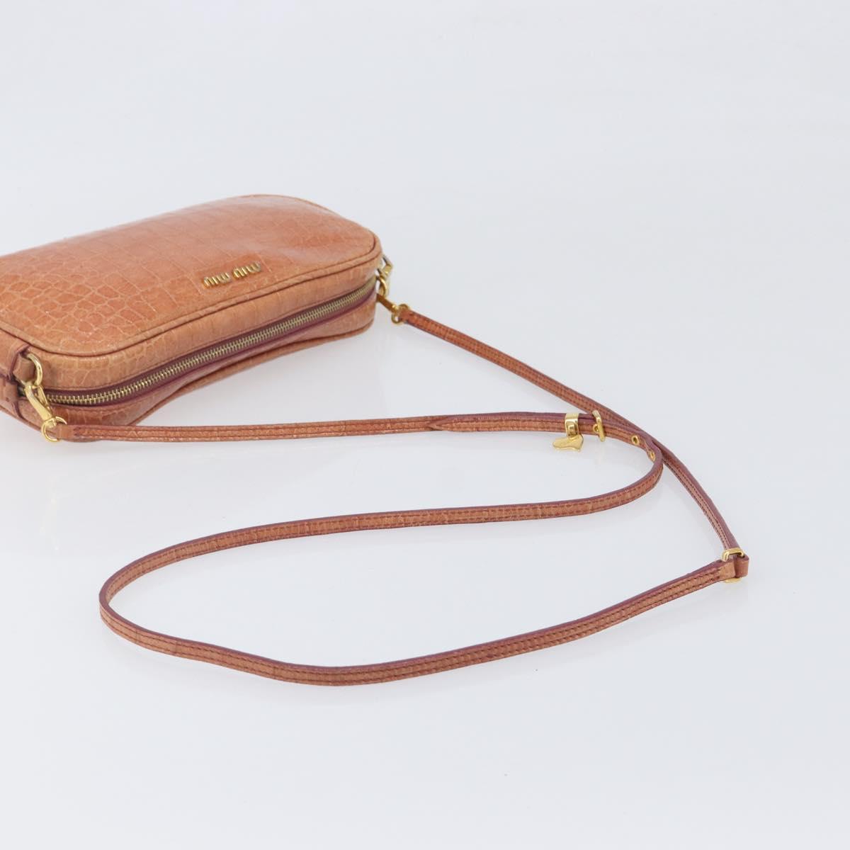 Miu Miu Shoulder Bag Leather Embossed Brown Gold Auth 199420A