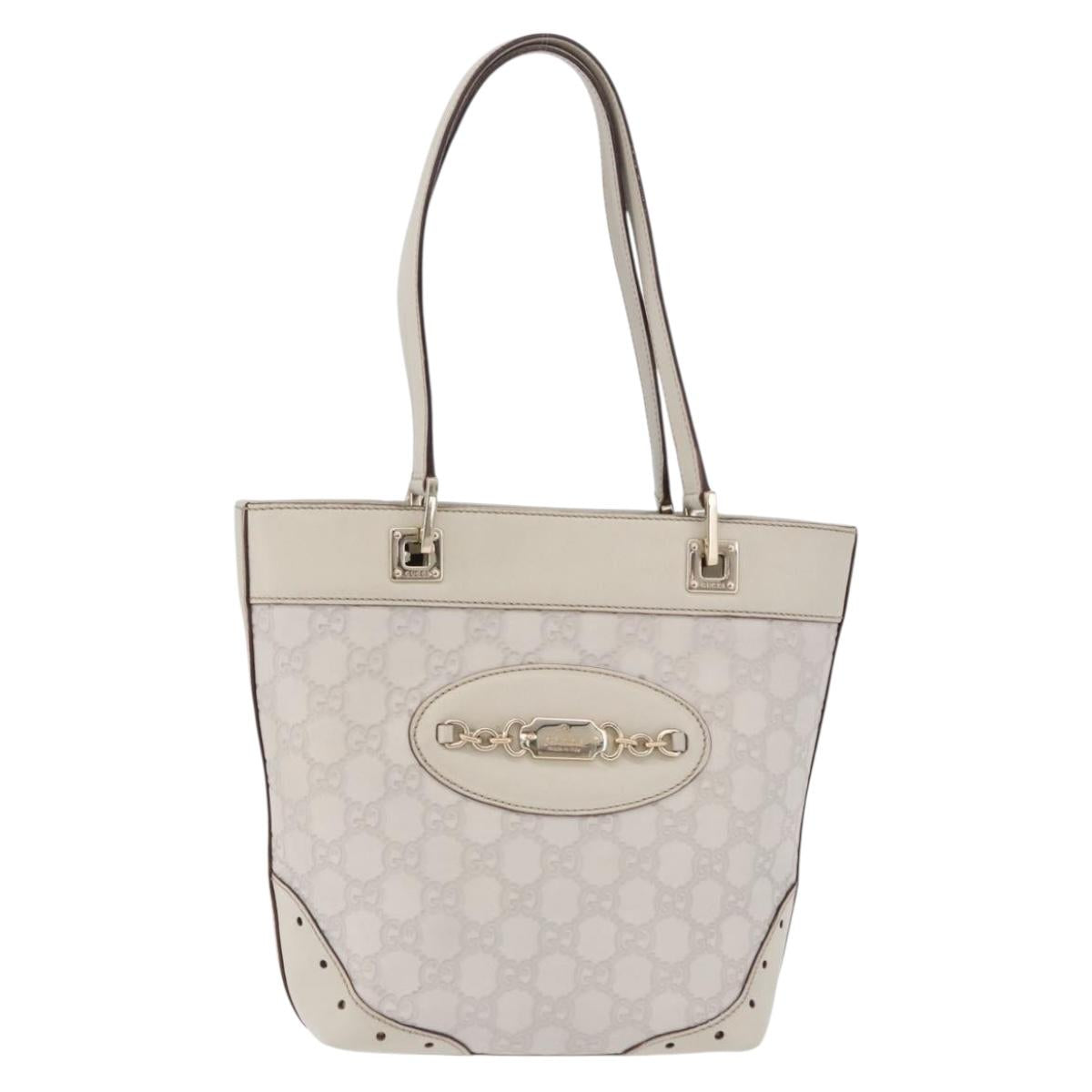 GUCCI GG Canvas Guccissima Tote Bag Leather White Gold 145994 Auth 199421V