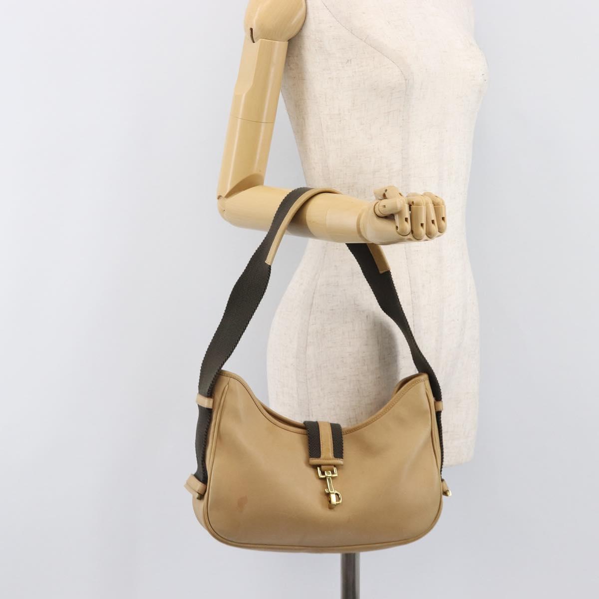 GUCCI Shoulder Bag Leather Beige Gold 92736 Auth 199423