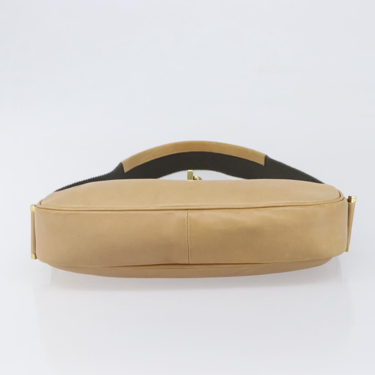 GUCCI Shoulder Bag Leather Beige Gold 92736 Auth 199423