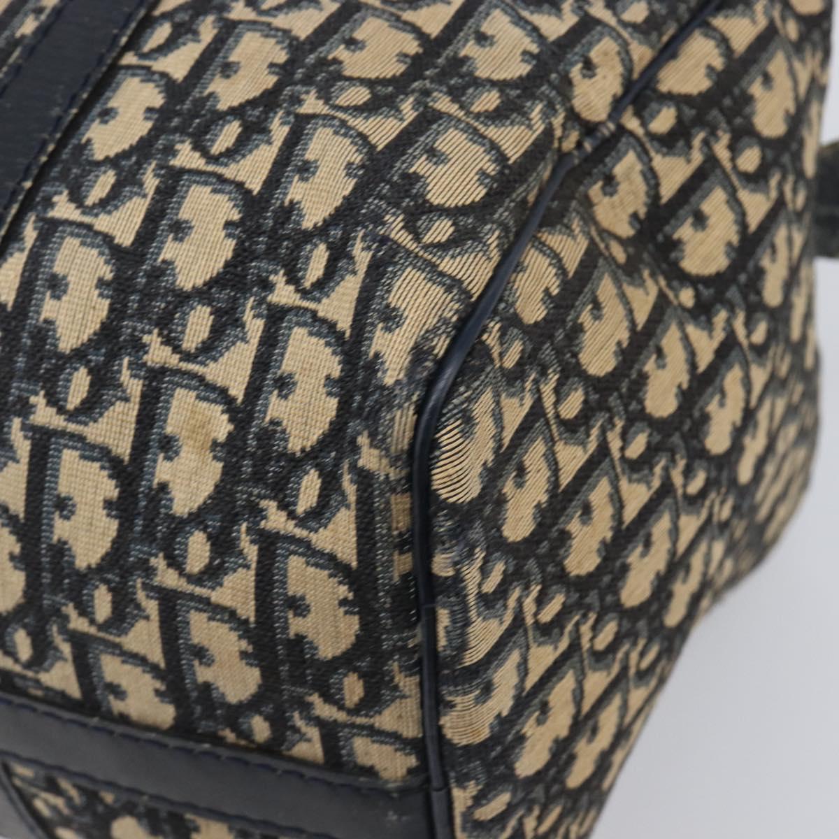 Christian Dior Trotter Canvas Boston Bag Navy Silver Auth 199424
