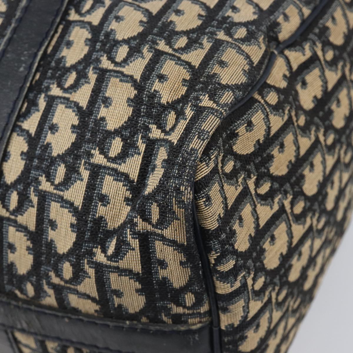 Christian Dior Trotter Canvas Boston Bag Navy Silver Auth 199424