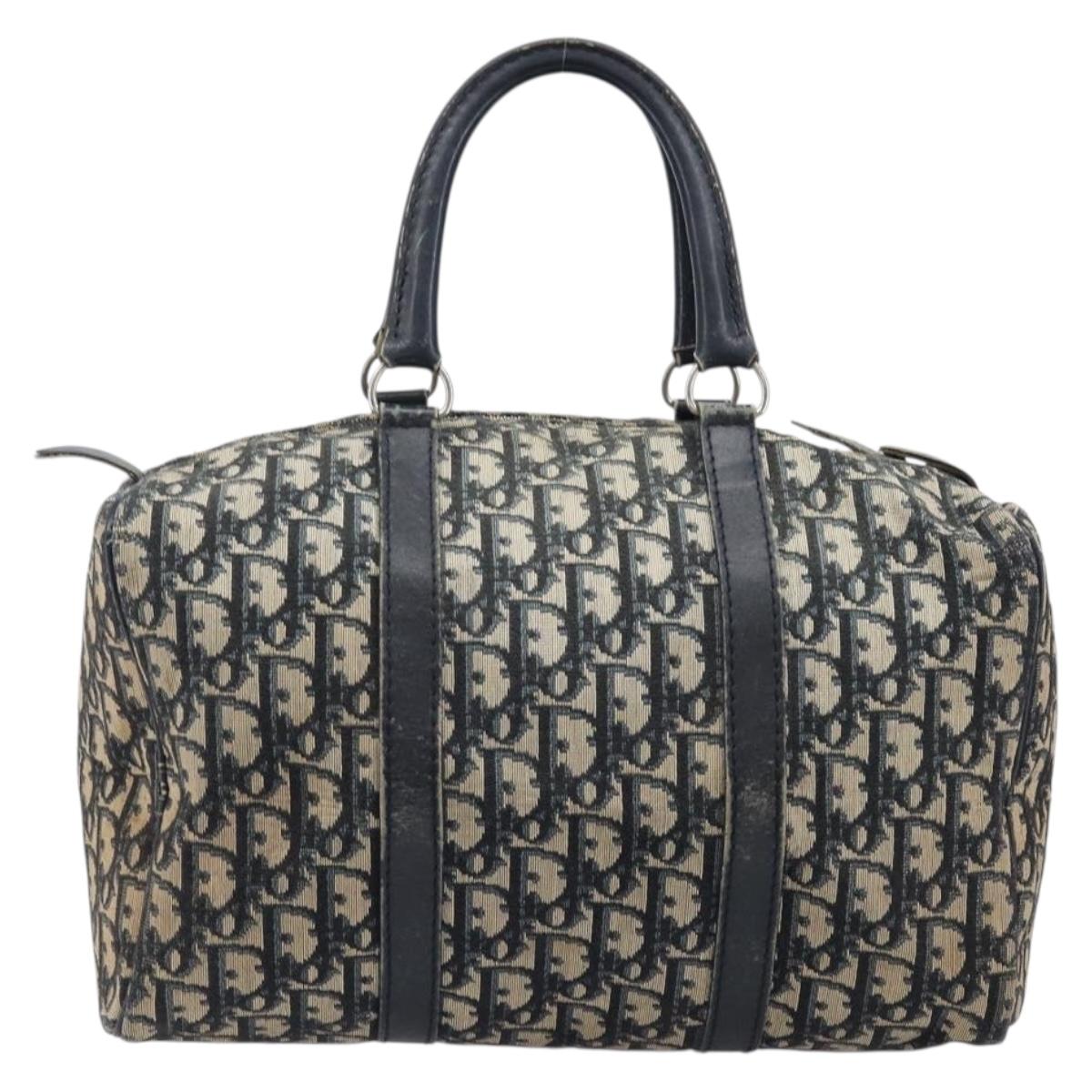 Christian Dior Trotter Canvas Boston Bag Navy Silver Auth 199424