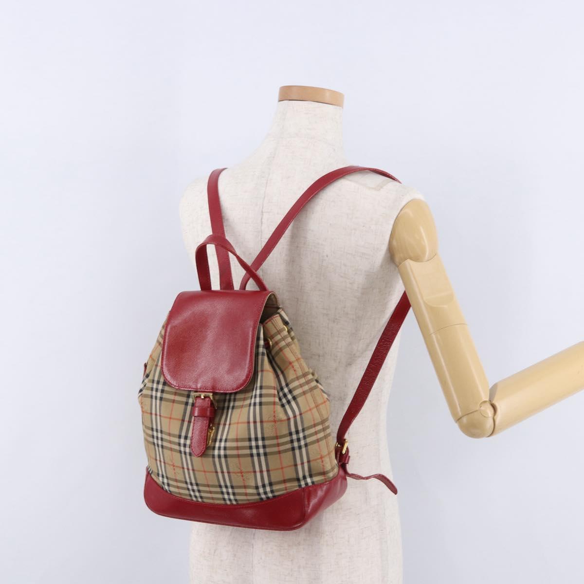 Burberrys Nova Check Backpack Canvas Beige Gold Auth 199427V
