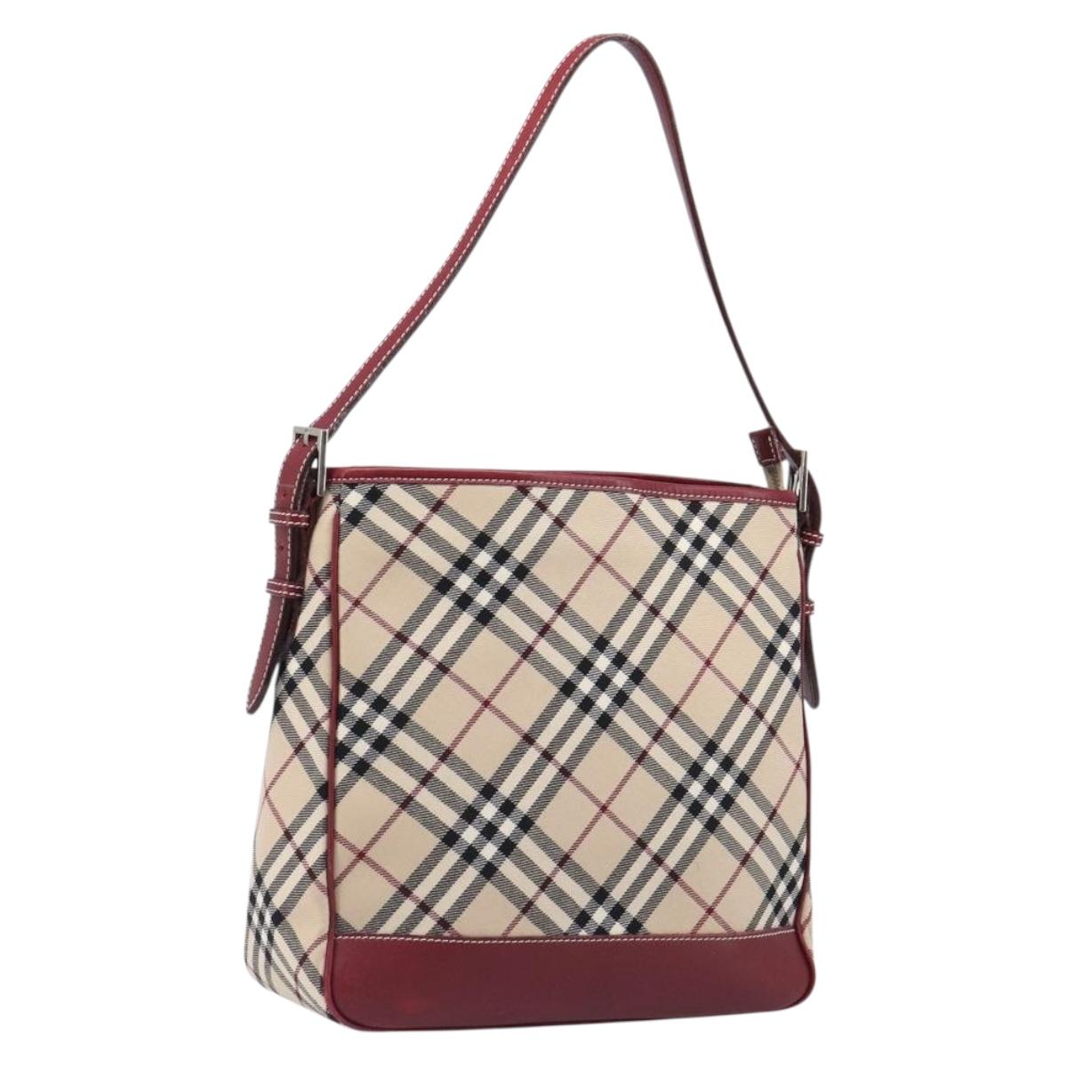 BURBERRY Nova Check Blue Label Shoulder Bag Canvas Beige Silver Auth 199428