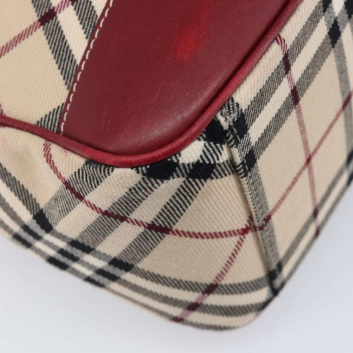 BURBERRY Nova Check Blue Label Shoulder Bag Canvas Beige Silver Auth 199428