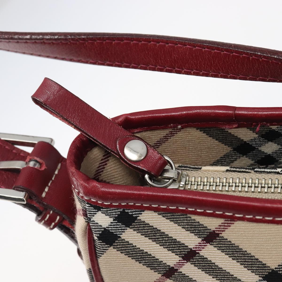 BURBERRY Nova Check Blue Label Shoulder Bag Canvas Beige Silver Auth 199428