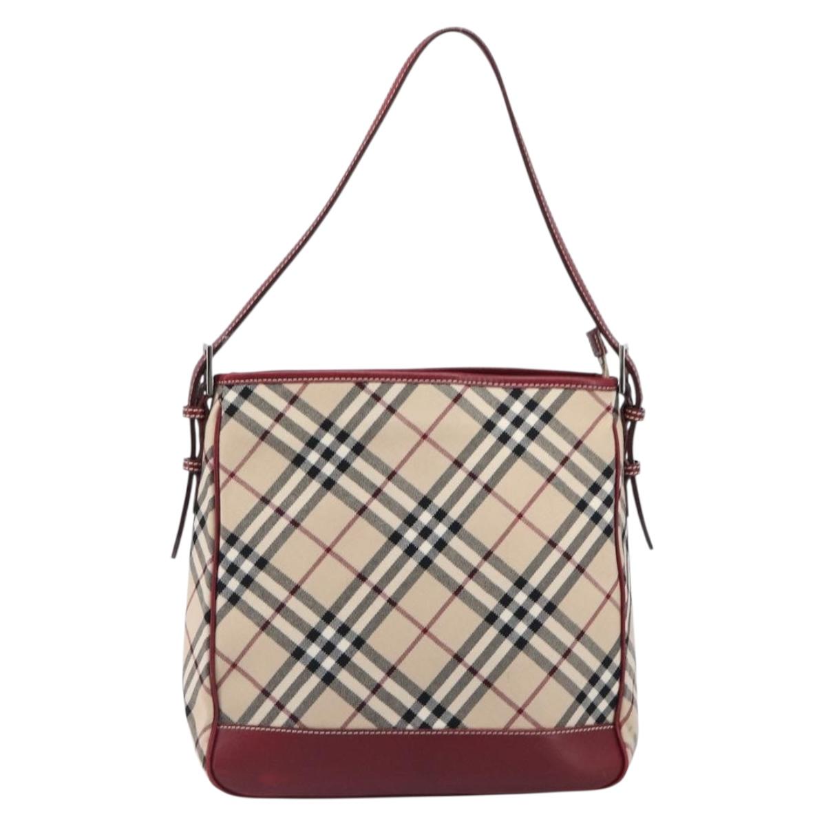 BURBERRY Nova Check Blue Label Shoulder Bag Canvas Beige Silver Auth 199428