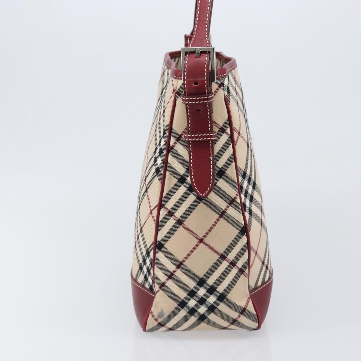 BURBERRY Nova Check Blue Label Shoulder Bag Canvas Beige Silver Auth 199428