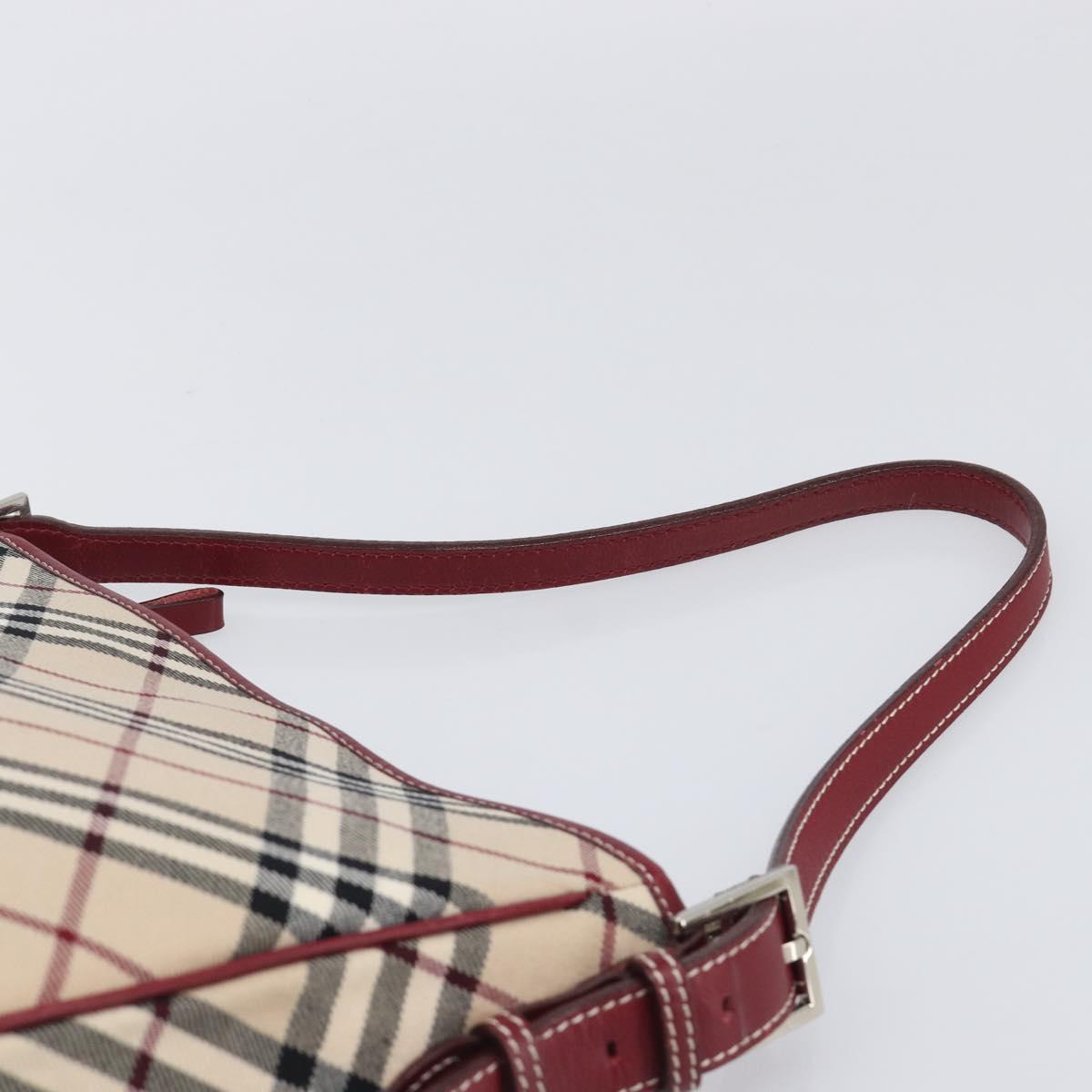 BURBERRY Nova Check Blue Label Shoulder Bag Canvas Beige Silver Auth 199428