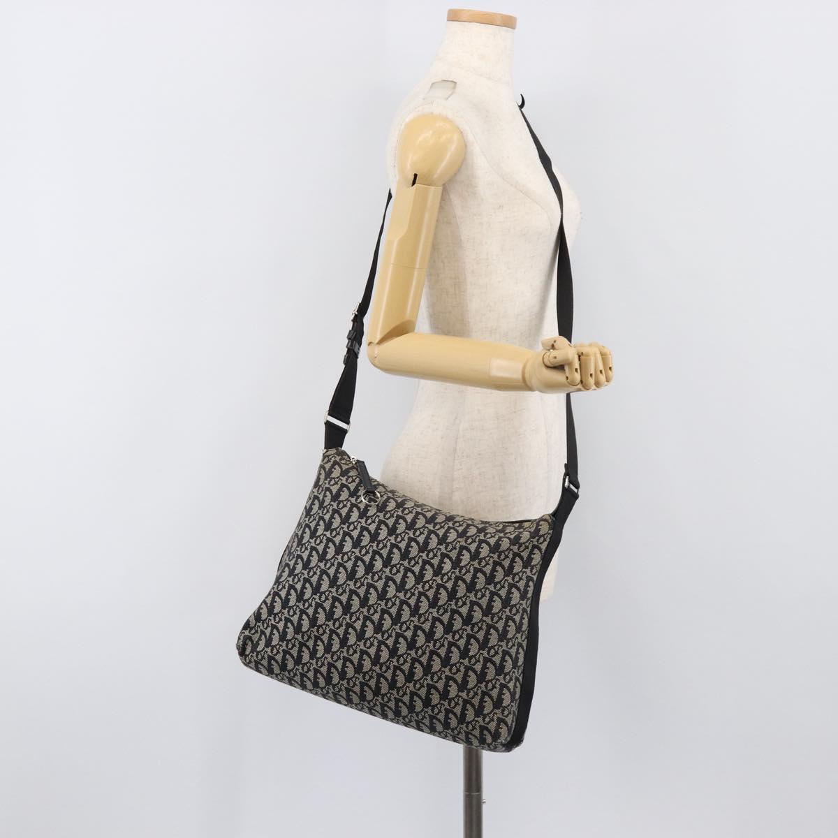 Christian Dior Trotter Canvas Shoulder Bag Black Silver Auth 199429