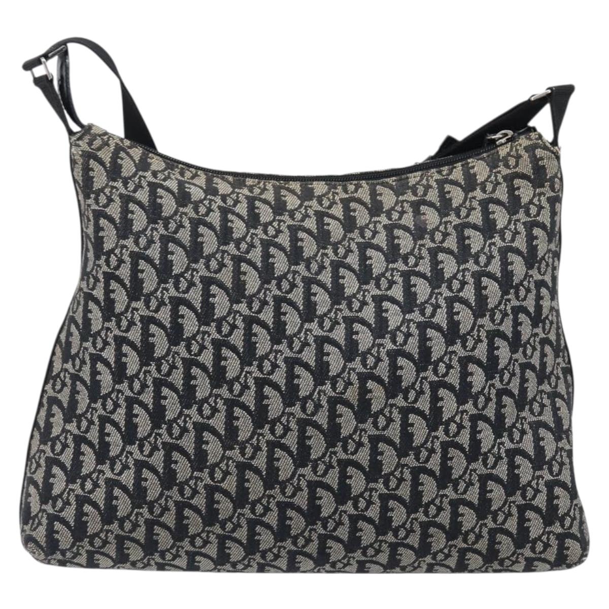 Christian Dior Trotter Canvas Shoulder Bag Black Silver Auth 199429
