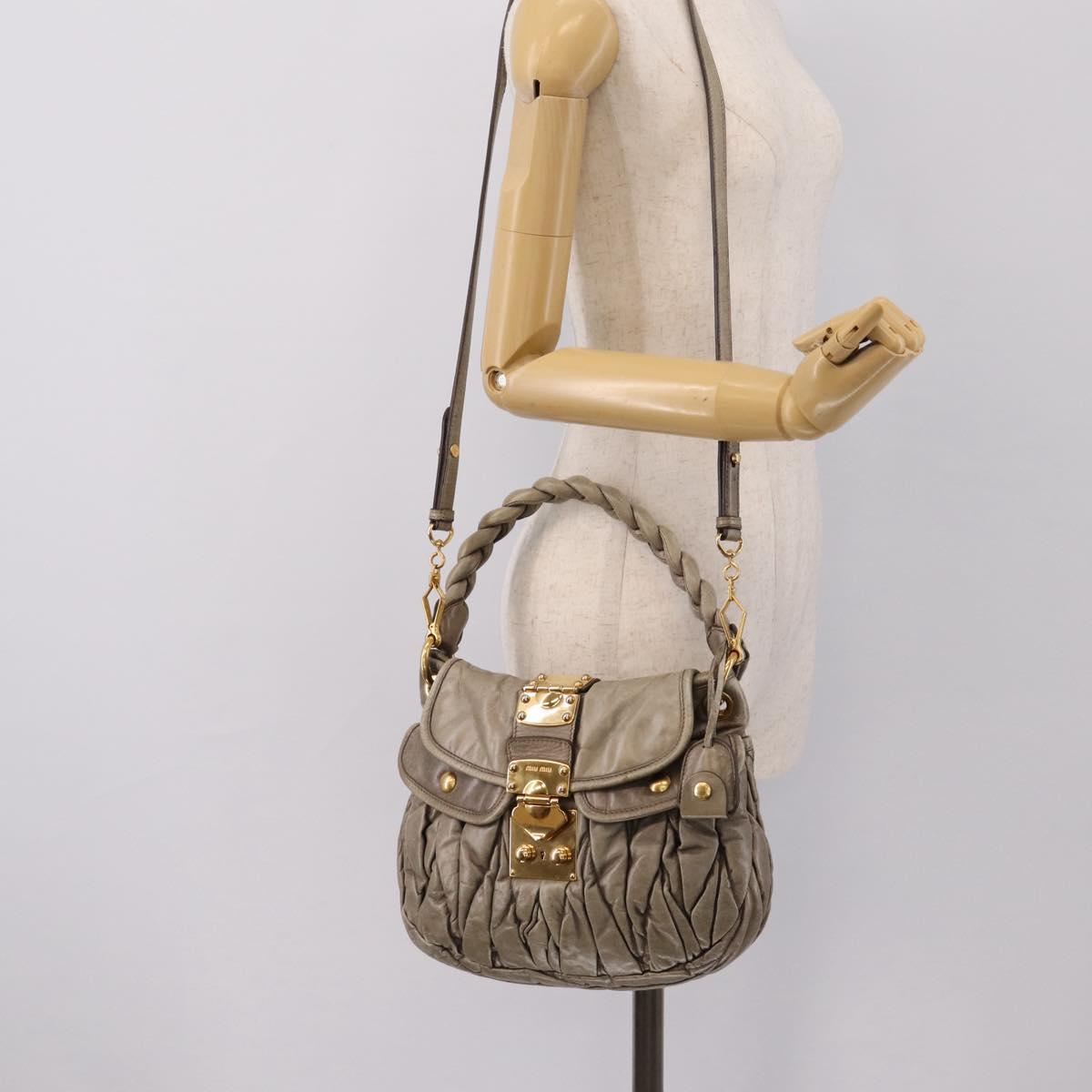 Miu Miu Matelasse Hand Bag Leather 2way Beige Gold Auth 199433V