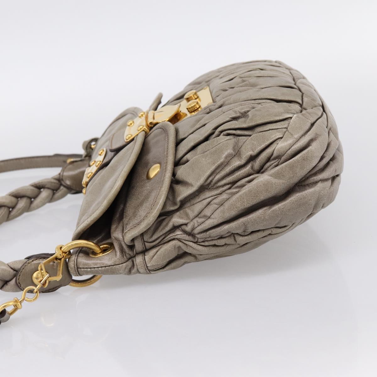 Miu Miu Matelasse Hand Bag Leather 2way Beige Gold Auth 199433V